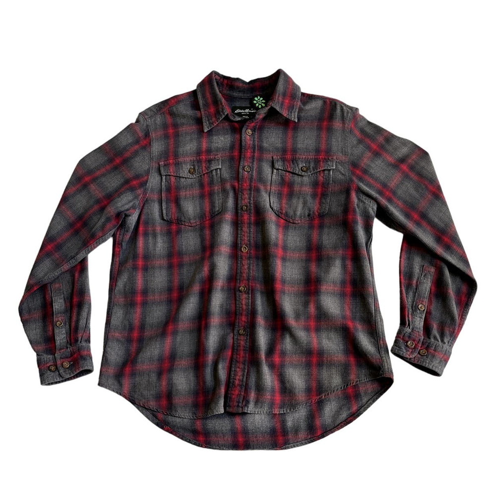Eddie Bauer Flannel Shirt Grey and Red Plaid
